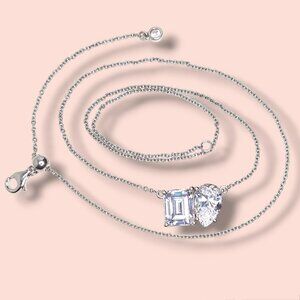 Solitaire Necklace 925 Sterling Silver CZ Cubic Zirconia Emerald Pear Cut 20in